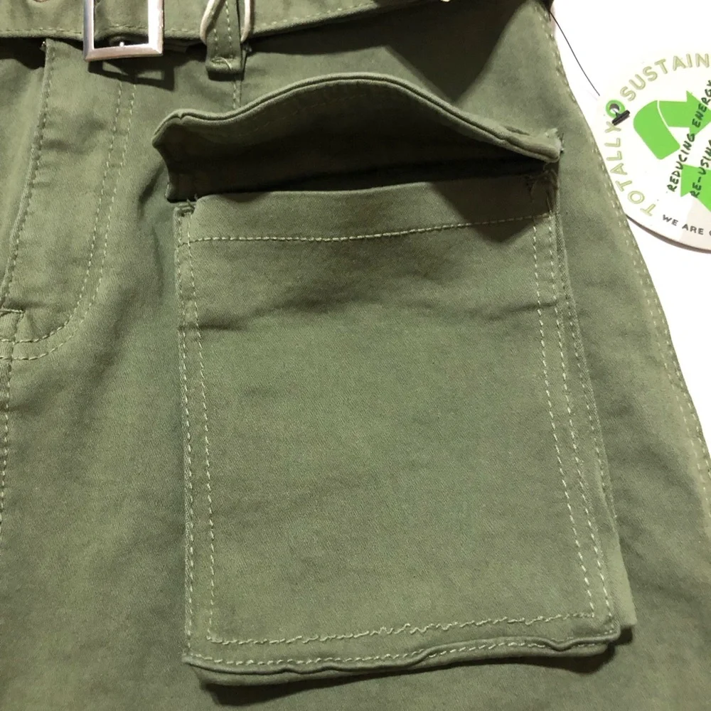 NWT Lovegen Juniors Front Pockets Belt Washed Dark Olive Cargo Skirt size 5 / 28